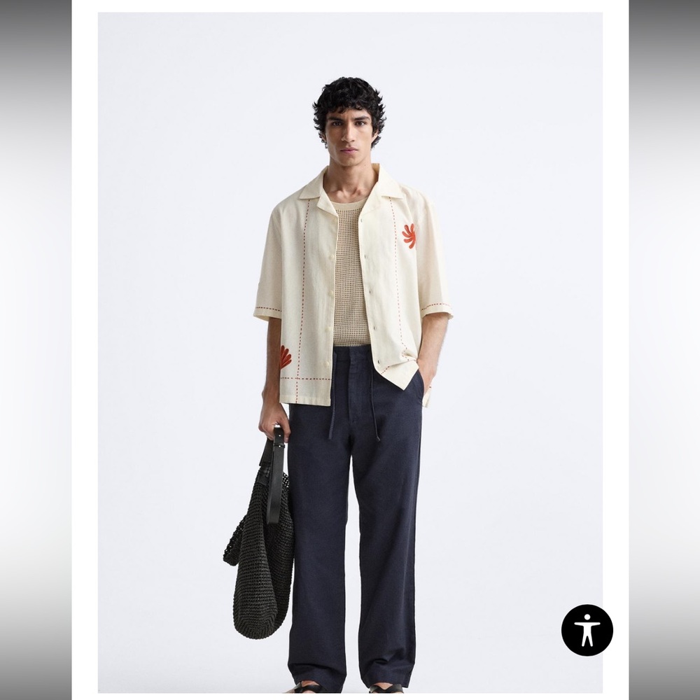 Zara Cream Shirt with Red Stitching